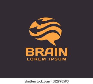 Brain with arrow logo. Brain icon. Brainstorm icon.Logo ideas. Brain vector. Psychology logo. Brain silhouette. Business icon. Creation and idea icons and elements. Think idea concept. Network icon.