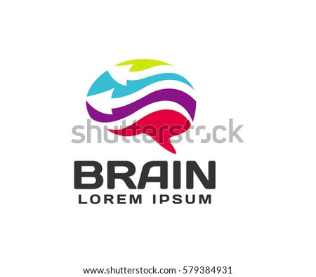 Brain with arrow logo. Brain icon. Brainstorm icon.Logo ideas. Brain vector. Psychology logo. Brain silhouette. Business icon. Creation and idea icons and elements. Think idea concept. Network icon.