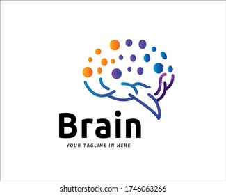Brain art line circle dot logo design inspiration