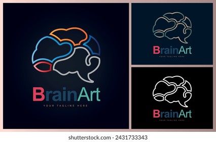 Brain Art line style colour set modern logo template design