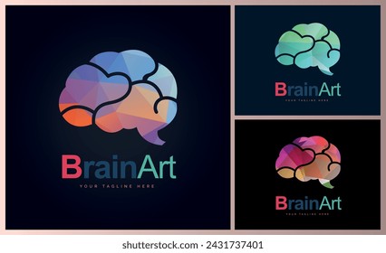 Brain Art mosaic colour modern logo template design set