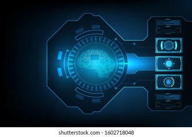 brain artificial intelligence. brain circuit in HUD technology concept. illustration vector design