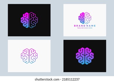 Brain Artificial Intelligence Geometric Logo set vector icon illustration