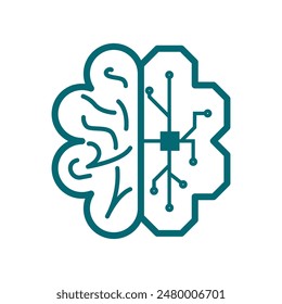 brain and artificial intelligence icon. icon and logo. outline design style. cock is used for presentations, brands, materials, etc. vector design template