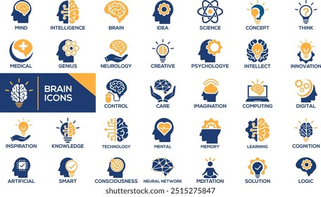 Brain and artificial intelligence icon set vector.
