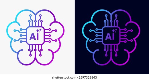Brain Artificial intelligence icons Ai, brain, tech chip