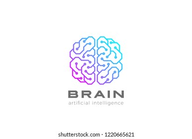 Brain Artificial Intelligence Logo design vector template Linear style. AI technology Brainstorm Logotype concept.