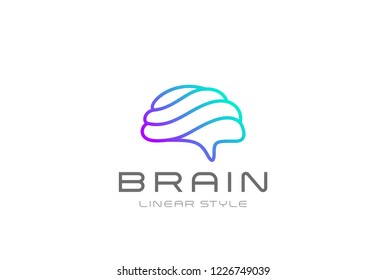 Brain Artificial Intelligence Logo design vector template Linear style. AI technology Brainstorm Logotype concept.