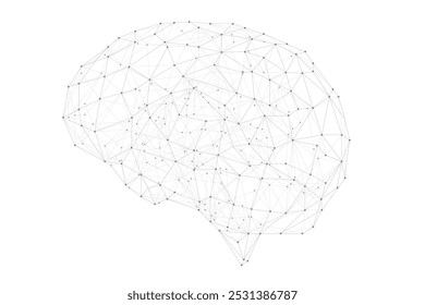 Cérebro como rede de inteligência artificial. Ilustração da tecnologia. O cérebro abstrato feito de pontos conectados. Rede Neural Artificial. Branco monocromático sobre preto. Ilustração de tecnologia científica.