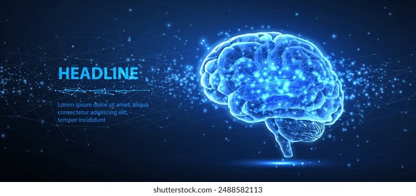 Brain. Artificial intelligence, Brain science, Nervous system, Human mind, Neurology network, Modern education, Medicine technology, AI system concept. 3d vector illustration