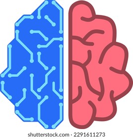Brain artificial intelligence vector illustration. Human brain and artificial brain symbol. System artificial intelligence  for graphic resource of technology, futuristic, computer, cyber and science