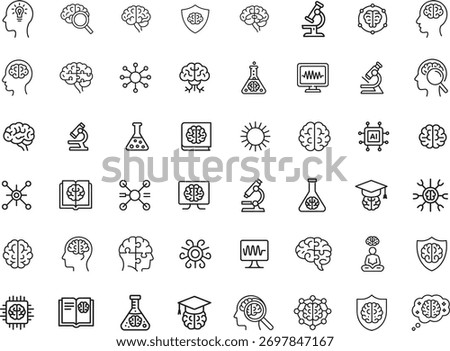 brain awareness line icons set. mental health, cognition, neuroscience, psychology vector illustration
