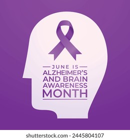 Alzheimer’s and Brain Awareness Month design template. purple ribbon design template. brain vector illustration. flat design. vector eps 10.