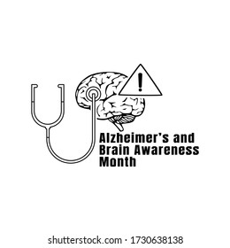 Alzheimer’s and Brain Awareness Month Vector Illustration with line art