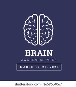 Brain Awareness Week 2020. Vector illustration on blue background