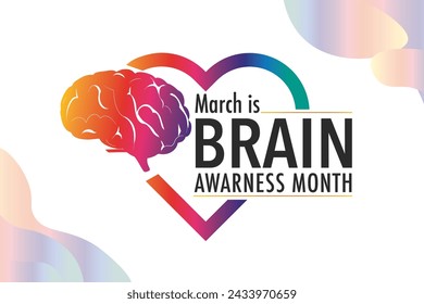 Brain Awareness Week background with neuro network of brain with heart concept and typography. Brain awareness week in march, backdrop