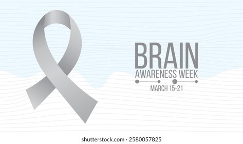 Brain awareness week concept. Banner template with grey ribbon and text. Vector illustration.
