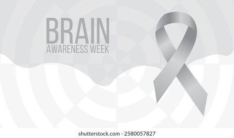 Brain awareness week concept. Banner template with grey ribbon and text. Vector illustration.