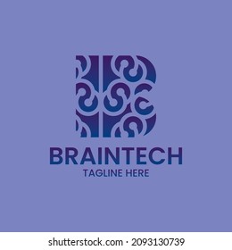 Resumen de la plantilla de logotipo Carta B combinación con cerebro, perfecto para usar para tecnología, salud y medicina.