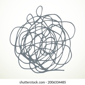Brain band casual mix decision job network way white text space backdrop. Outline black pen hand drawn life path. Cable wire net cord rope loop puzzle work ball shape task art scrawl logo design style