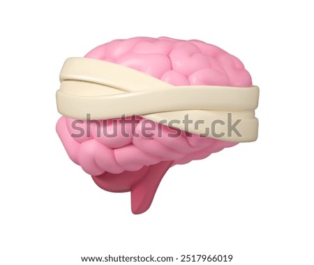 Brain with bandage vector 3d icon. Cartoon illustration of mental disorder isolated on white background. Mind therapy or neurosurgery concept