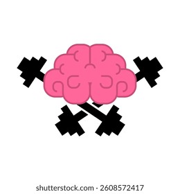 Brain and Barbell Gym Sign. Brain pumping Symbol  