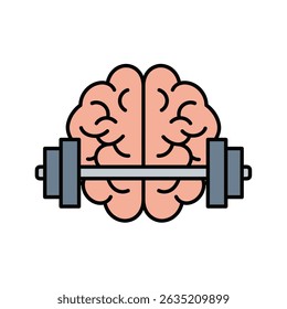 Brain With Barbell Symbolizing Resilience and Mental Strength on White Background