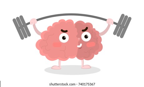 Brain with barbell. Weight lifting for brian. Brainstroming and mind training.