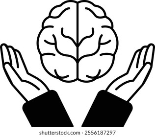 A brain is being held by two hands