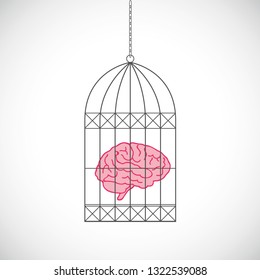 brain in a bird cage vector illustration EPS10