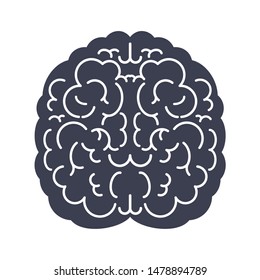 Brain black icon, top view. Mind, creativity and knowledge. Symbol of business success, victory in competition, leadership. Flat vector style illustration on white background.