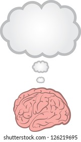 Brain with blank floating thought bubble