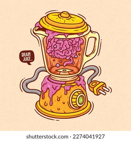 Brain In Blender Hand Drawn Color Vector Doodle Illustration