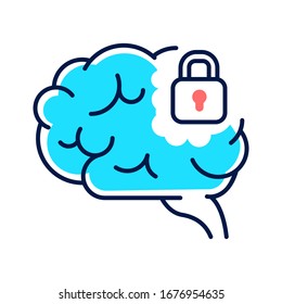 Brain blocking line color icon. Symptom of dementia. Brain does not process or absorb new information. Sign for web page, mobile app, button, logo. Editable stroke