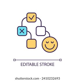 Brain blocking RGB color icon. Memory recall. Mental model. Forget information. Selective remembering. Isolated vector illustration. Simple filled line drawing. Editable stroke. Arial font used