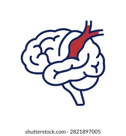 Brain Blood Vessel Icon Containing cerebral artery, brain circulation, neurology, and outline illustration. Outline illustration