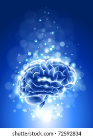 brain & blue bokeh abstract light background. Vector illustration / eps10