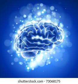 brain & blue bokeh abstract light background. Vector illustration / eps10