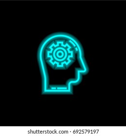 Brain blue glowing neon ui ux icon. Glowing sign logo vector