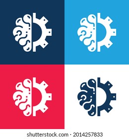 Brain blue and red four color minimal icon set