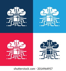 Brain blue and red four color minimal icon set