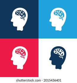 Brain blue and red four color minimal icon set