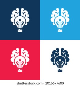 Brain blue and red four color minimal icon set