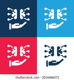 Brain blue and red four color minimal icon set