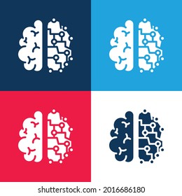 Brain blue and red four color minimal icon set