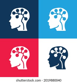 Brain blue and red four color minimal icon set