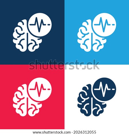 Brain blue and red four color minimal icon set