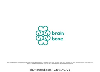 Ilustración del diseño del logotipo del hueso cerebral. Las siluetas de línea creativas modernas y sencillas huelen ligamentos cerebrales de columna articulan músculos del cuerpo humano. Diseño de símbolo de icono de salud ortopédica en clínica hospitalaria.