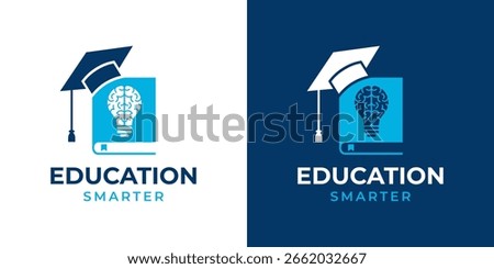 Brain Book Education Logo Design Vector Template. Book, Graduation Hat, Course, Mortarboard, College, Brain, Smart Thinking, Creative Education, Logo Icon Symbol Design.