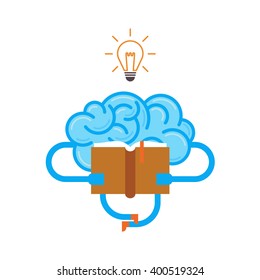 Brain with book and idea bulb. Conceptual illustration of training your brain.